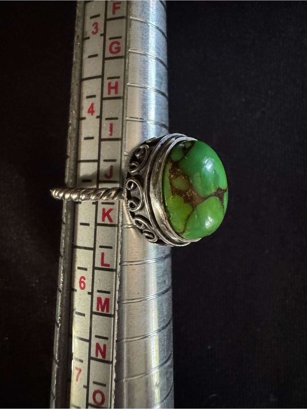 Sterling Silver Green Turquoise Bali Ring - Artisan Filigree - Size 5 - Picture 5 of 8